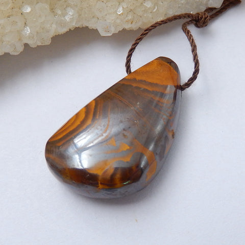 Natural Boulder opal Drilled Gemstone Pendant Bead, 45x20x8mm, 12g - MyGemGarden