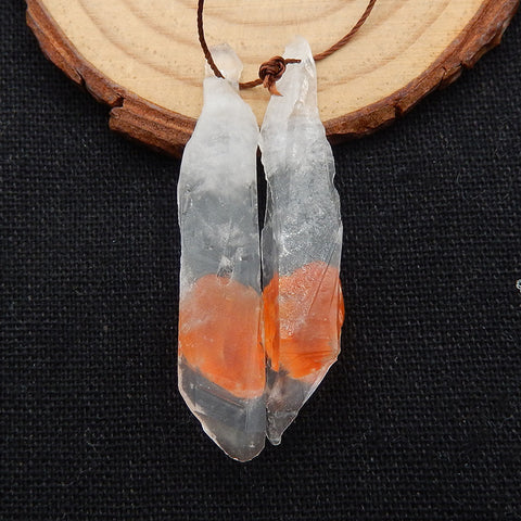 Nugget Agate And Quartz Glued Earrings Stone Pair, stone for earrings making, 47x9x11mm, 6.4g