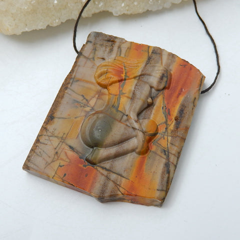 Gorgeous Pendant, Carved Multi-Color Picasso Jasper Gemstone Pendant, Sexy Lady, Carving Collection, 51x51x11mm, 57.4g - MyGemGarden