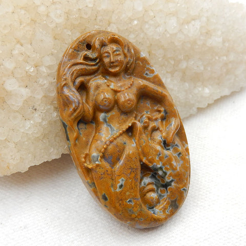 New design Ocean Jasper Carved Mermaid Pendant Beads, Fashion Pendant Jewelry, 56x33x9mm, 24.3g - MyGemGarden