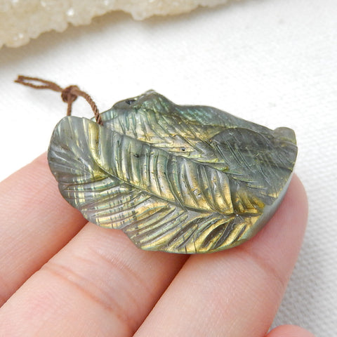 Hand Carved Labradorite Squirrel Pendant , 35x28x8mm, 12.4g - MyGemGarden