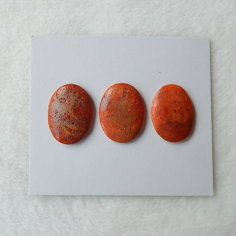 3pcs Red Coral Cabochon Pairs 19x14x3mm,20x15x4mm,3.1g - MyGemGarden