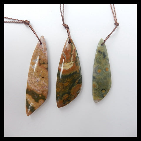 SALE, 3 pcs Natural Ocean Jasper Glued Pendant, Set, 44x12x5mm, 35x10x4mm, 8.9g - MyGemGarden