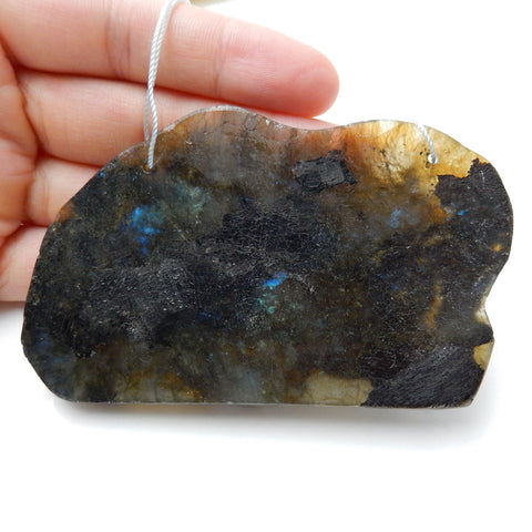 Shimmer Labradorite Detailly Hand-Carved leopard Gemstone Pendant, 85x55x10mm, 63.8g - MyGemGarden