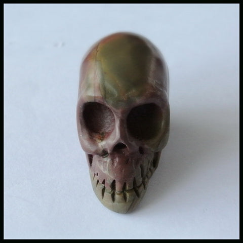 Carved Skull Multi-Color Picasso Jasper Gemstone Cabochon, 36x26x17mm, 25.5g - MyGemGarden