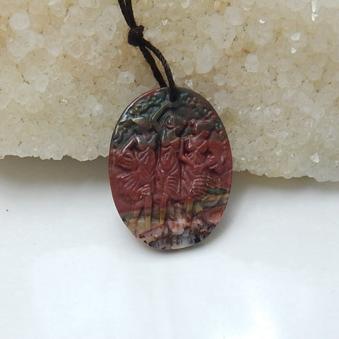 New design Multi-Color Picasso jasper Carved 3 women Oval Gemstone Pendant Bead, 27x21x4mm, 3.1g - MyGemGarden