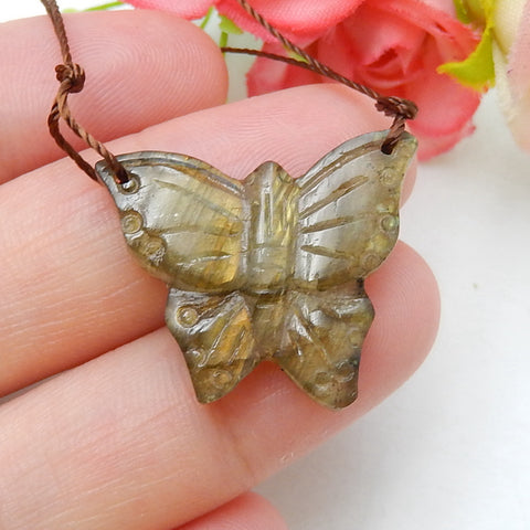 Labradorite Carved butterfly Pendant Bead, 24x21x4mm, 3.3g - MyGemGarden