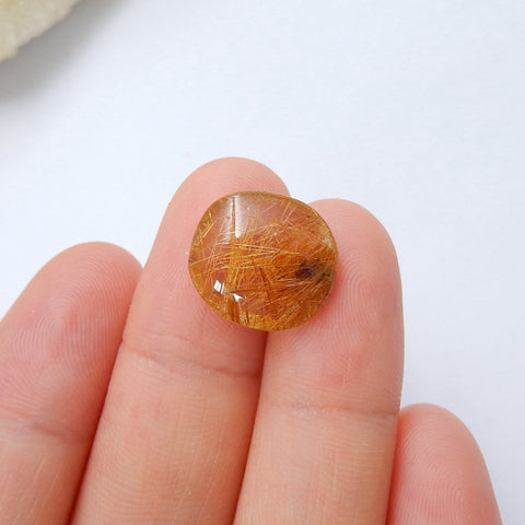 Natural Gold Rutilated Quartz Round Gemstone Cabochon , 13x14x6mm, 1.6g - MyGemGarden