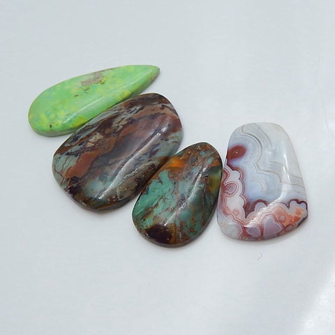 Natural Labradorite, Green Opal and Stripe Agate Gemstone Cabochons, 25x19x4mm, 20x13x4mm,7.4g - MyGemGarden