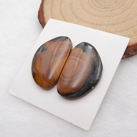 Us Biggs Jasper Gemstone Cabochon Pair, 24x15x3mm, 4.6g