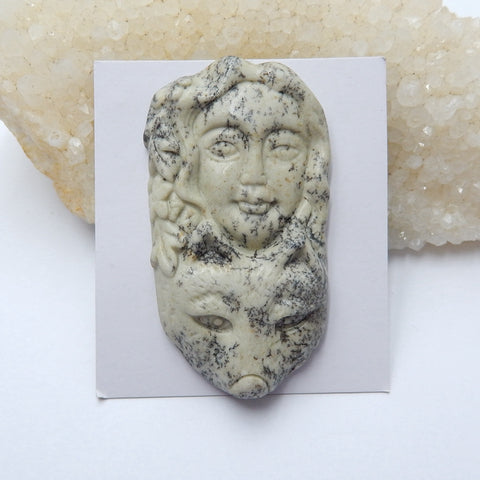 Natural Sapling jasper Carving figure Gemstone Cabochon, 60x33x8mm, 25.45g - MyGemGarden