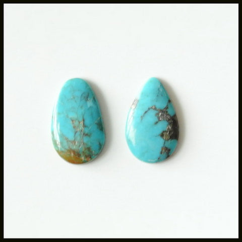 Natural Turquoise Gemstone Cabochon Pair 14x8x2mm,1.2g - MyGemGarden