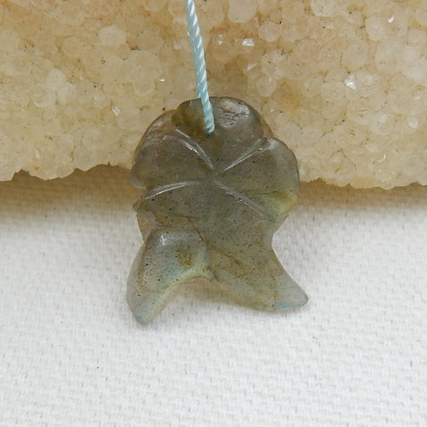 Carved Labradorite Gemstone Flower Pendant Beads, 22x16x8mm, 3.7g - MyGemGarden