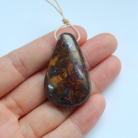 Natural Boulder opal Drilled Gemstone Pendant Bead, 37x24x11mm, 12.3g - MyGemGarden