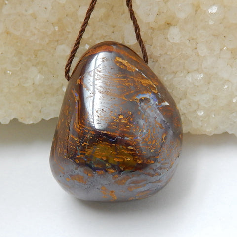 New, Natural Boulder opal Drilled Gemstone Pendant Bead, 30x24x17mm, 18.8g - MyGemGarden