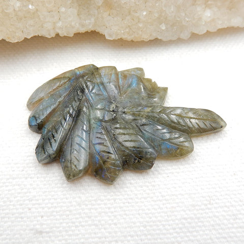 Vintage Hand Carved Labradorite Gemstone Indian Head Pendant , 50x32x5mm, 10.2g - MyGemGarden