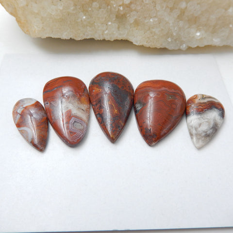 5 PCS Natural Crazy Lace Rosetta Stone Agate Flatback Gemstone Cabochon set, 34x18x6mm, 24x11x4mm, 19.8g - MyGemGarden