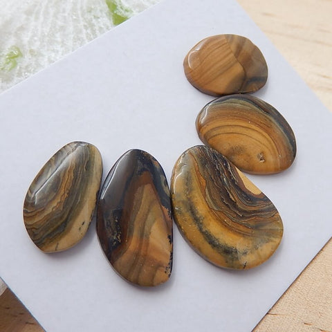 5 pcs Natural Us Biggs Jasper Gemstone Cabochons, 23x15x4mm, 17x10x4mm, 6.8g - MyGemGarden