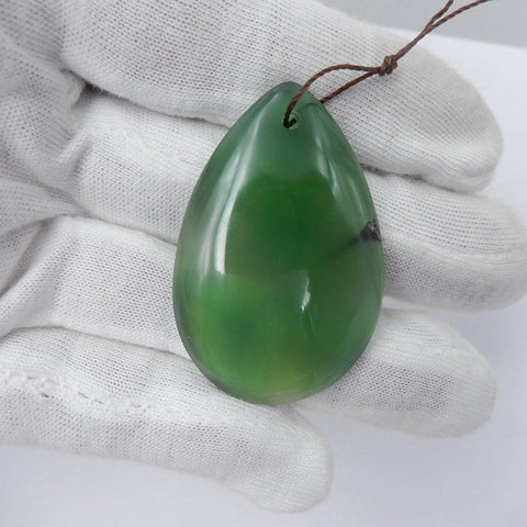 Green Agate Gemstone Natural Pendant Bead, 42x28x7mm, 11.76g - MyGemGarden