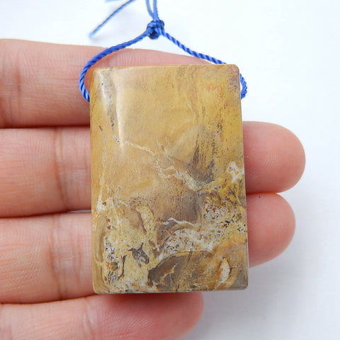 Natural Us Biggs Jasper Drilled Rectangle Gemstone Pendant Bead, 37x25x8mm, 16.7g - MyGemGarden