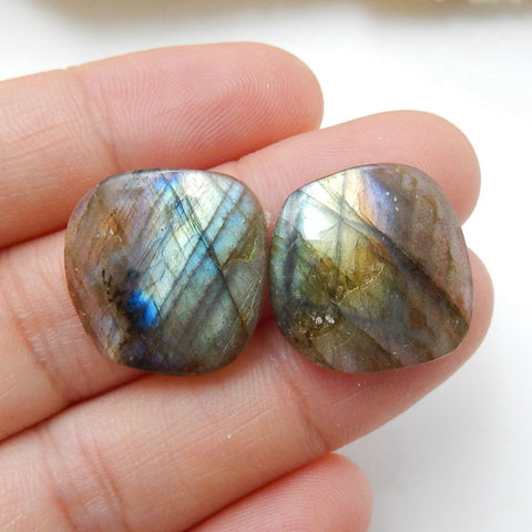 Natural Labradorite Gemstone Cabochon Pair, 17x17x3mm, 3.7g - MyGemGarden