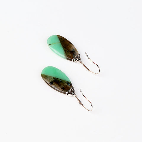 Hot Sale Natural Stone Chrysoprase And Labradorite intarsia 925 Sterling Silver Handmade Earrings 33x15x4mm 6.6g - MyGemGarden