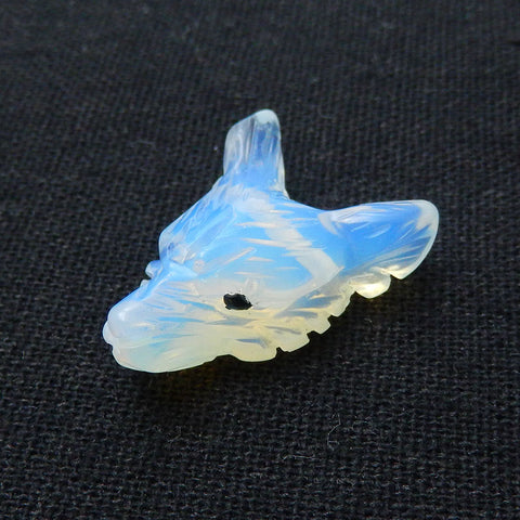 Carved Wolf head Opalite Gemstone Pendant , 25x19x9mm, 3.8g - MyGemGarden