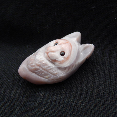 New! Handmade Carved Pink Agate Wolf Head Pendant Bead, 35x22x15mm, 11.8g - MyGemGarden