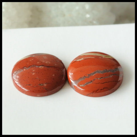 Natural Red River jasper Gemstone 15mm round cabochons Pair, 15x15x4mm, 3.4g - MyGemGarden