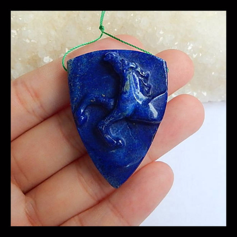 Carved Lapis Lazuli Gemstone Horse Pendant Bead, Running Horse Pendant, 43x31x11mm, 19.8g - MyGemGarden