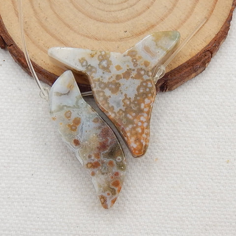 2 pcs Ocean Jasper Carved Pendant Beads, Fashion Pendant Jewelry, 29x32x8, 32x11x8mm, 11.5g - MyGemGarden