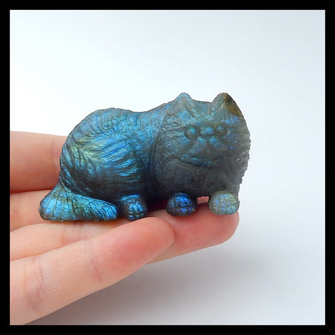 Labradorite Carved Cat, 59x33x22mm, 70g - MyGemGarden