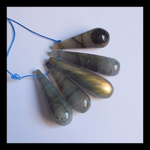 5 PCS Tube Pendant Set, Shimmer Stone Labradorite Gemstone Pendant, 35x9mm, 30x10mm, 16.9g - MyGemGarden