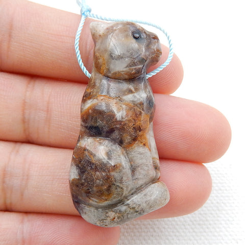 Carved Barnboo Coral cat Pendant Bead, 39x19x10mm, 9.7g - MyGemGarden