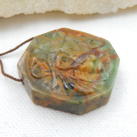 Carved Lion head Serpentine Gemstone Pendant, 33x32x11mm, 20.3g - MyGemGarden