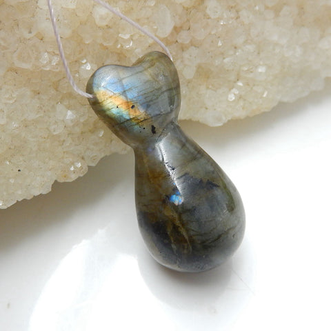 Natural Labradorite Gemstone Pendant Bead, 32x14mm, 8.6g - MyGemGarden