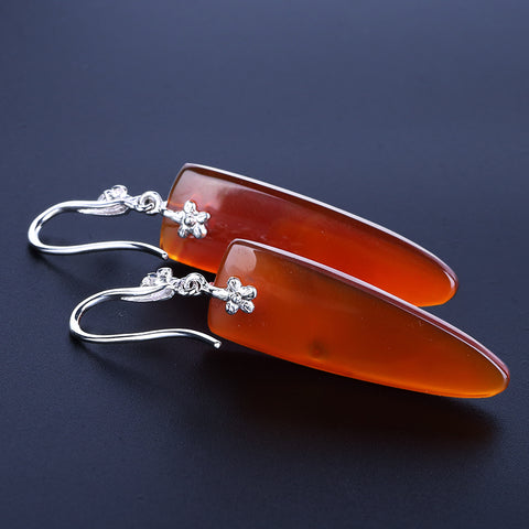 Hot Sale Orange Agate Earrings with 925 sterling silver, 30x10x4mm, 4.9g - MyGemGarden