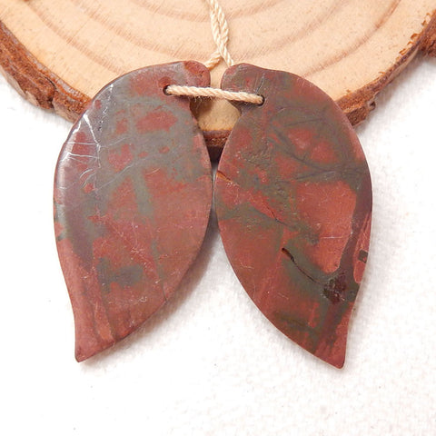 Multicolor Picasso Jasper Carved Leaf Earrings Stone Pair, 35x17x4mm, 7g - MyGemGarden