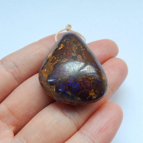 Natural Boulder opal Drilled Gemstone Pendant Bead, 36x26x14mm, 19.2g - MyGemGarden