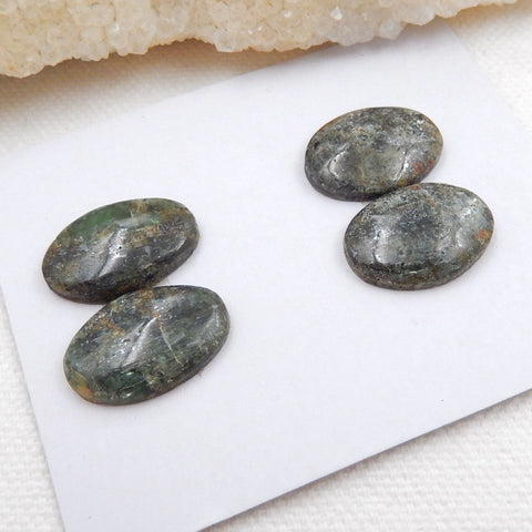 Sale 2 Pairs Green Kyanite Gemstone Cabochons, 17x13x4mm, 18x12x4mm, 6g - MyGemGarden