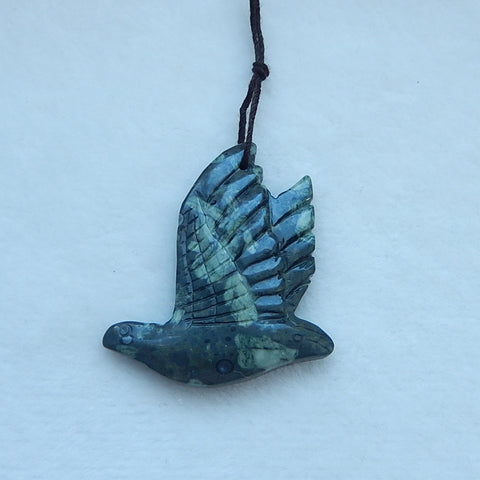 New Design Plant Fossil Carved Bird Pendant, 40x36x5mm, 9.7g - MyGemGarden