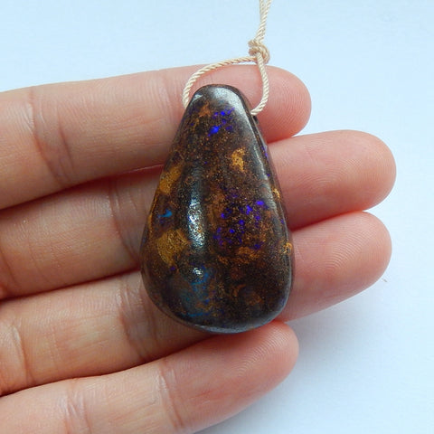 Natural Boulder opal Drilled Gemstone Pendant Bead, 37x24x11mm, 12.3g - MyGemGarden