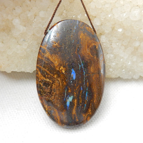 New, Natural Boulder opal Drilled Oval Gemstone Pendant Bead, 46x30x9mm, 21.6g - MyGemGarden