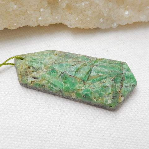 Natural Emerald Green Drilled Gemstone Pendant Bead, 51x22x6mm, 11.7g - MyGemGarden