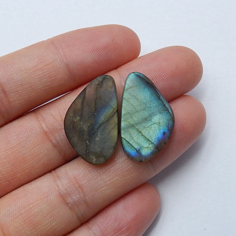 Natural Labradorite Gemstone Cabochon Pair, 22x13x4mm, 4.2g - MyGemGarden