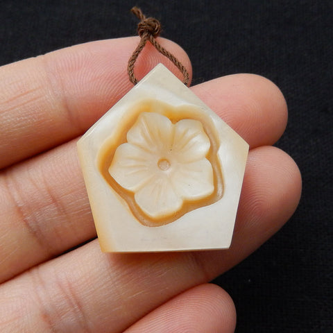 New Design!  Carved M.O.P Gemstone Flower Pendant Bead, 26x23x7mm, 6g - MyGemGarden