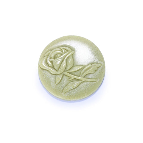 Carved Flower Round Serpentine Cabochon, 45x6mm, 17.98g - MyGemGarden