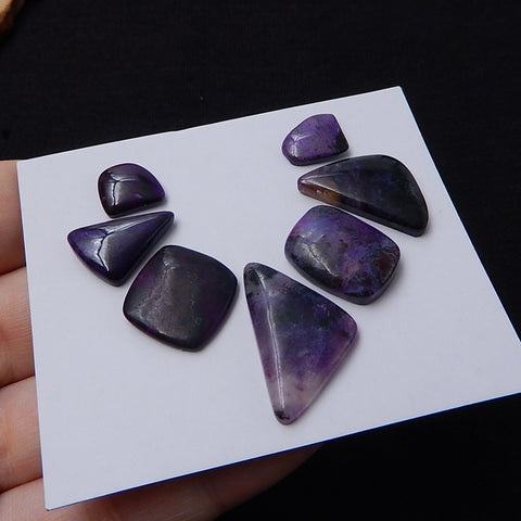 7 Pcs Freeform Sugilite Cabochon Pairs For Jewelry 24x14x4mm, 10x8x3mm 8g - MyGemGarden