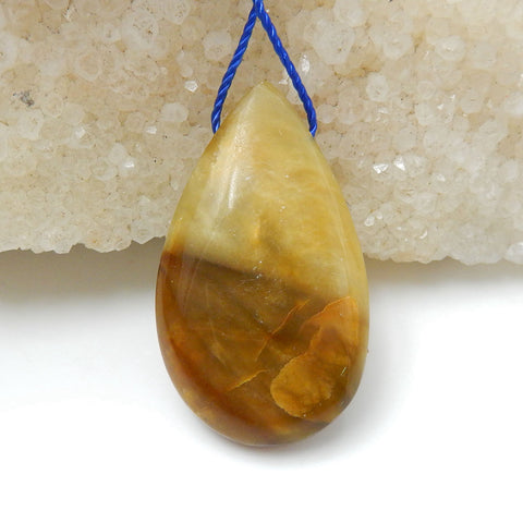 Natural Yellow Opal Teardrop Gemstone Pendant, Natural Stone Jewelry, 37x21x10mm, 10.1g - MyGemGarden