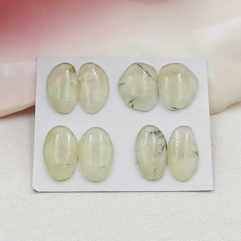 4 Pairs Natural Prehnite Gemstone Cabochons, 19x16x4, 21x12x4mm, 14.4g - MyGemGarden